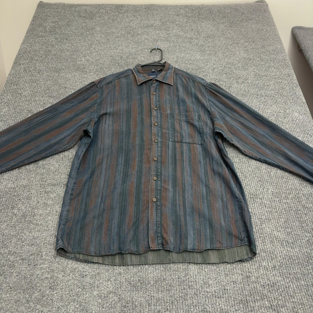 Haupt Shirt Mens L Blue Cotton Striped Long Sleeve Button Down Casual Style